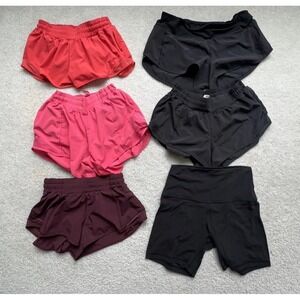 6PC-Lululemon Shorts Size 6 Hotty Hot/Speed Up/Track That/Wunder Black Pink Red